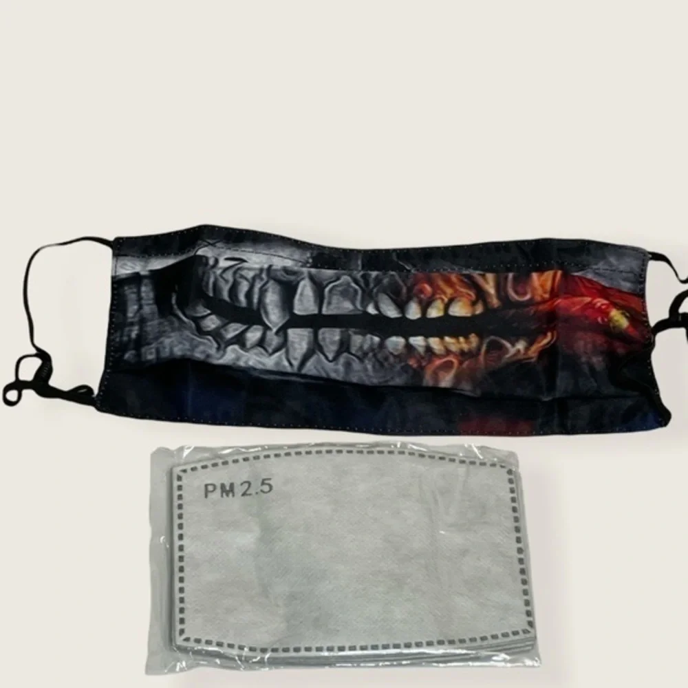 NWT skeleton skull adjustable black face and nose mask carbon reusable filter OS